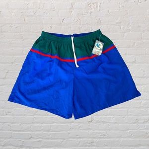 Vintage New Deadstock Royal Swimwear Blue Red Green Lined Swim Trunks Korea XL.